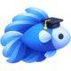 Blue cartoon betta fish wearing a graduation cap